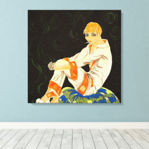 Vintage Art Deco Woman, Smoking by S. Chompre Canvas Print