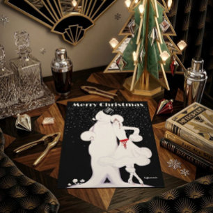 Vintage Art Deco Woman & Snowman Christmas Holiday Postcard