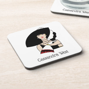 Vintage Art Deco Woman Wearing Hat Gloves Colour Coaster