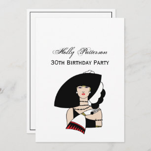 Vintage Art Deco Woman Wearing Hat Gloves Colour Invitation