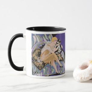 Vintage Art Deco Woman with Cat by S. Chompre Mug