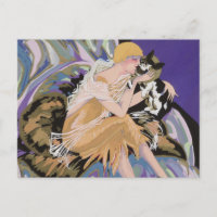 Vintage Art Deco Woman with Cat by S. Chompre