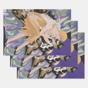 Vintage Art Deco Woman with Cat by S. Chompre Wrapping Paper Sheet