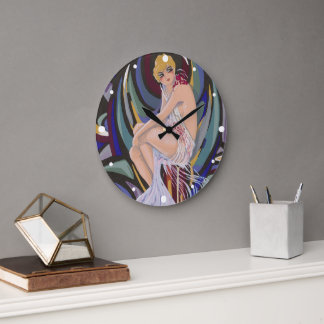 Vintage Art Deco Woman with Drapes by S. Chompre Large Clock