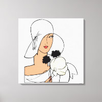 Vintage Art Deco Woman with Flowers Wearing Hat C