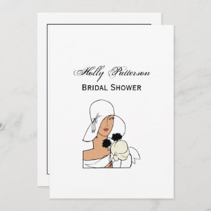 Vintage Art Deco Woman with Flowers Wearing Hat C Invitation