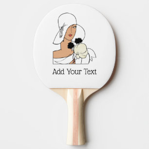 Vintage Art Deco Woman with Flowers Wearing Hat C Ping Pong Paddle