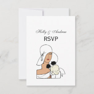 Vintage Art Deco Woman with Flowers Wearing Hat C RSVP Card