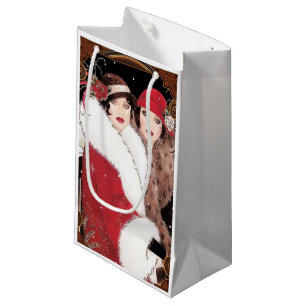 Vintage Art Deco Women Ladies Christmas Holiday Small Gift Bag