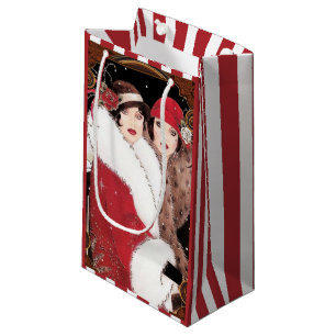 Vintage Art Deco Women Ladies Christmas Holiday Small Gift Bag