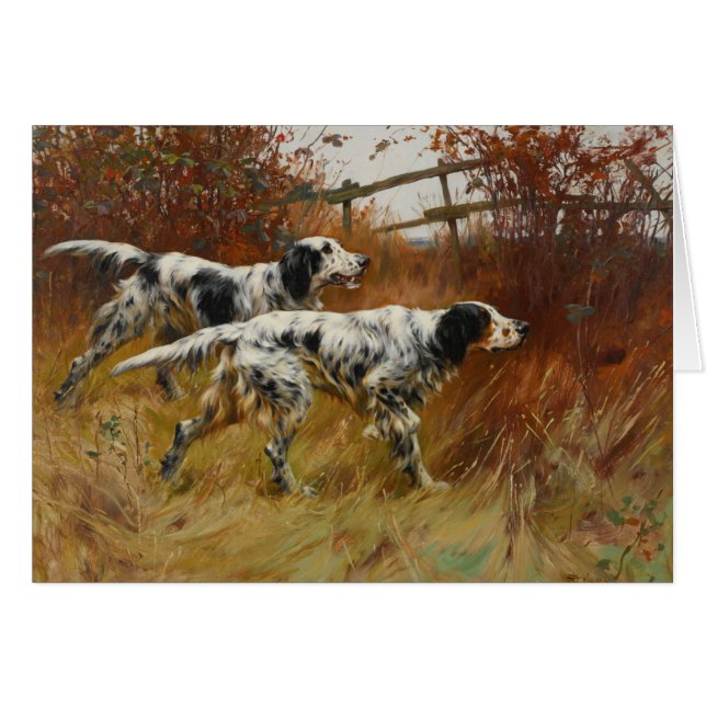 Vintage Art - English Setter Dogs in the Field, (Front Horizontal)