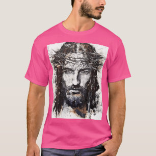 Vintage Art Face Of Jesus On A Cross With Crown Of T-Shirt