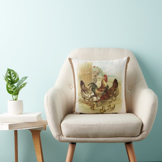 Vintage Art Farm Chickens Cushion (Chair)