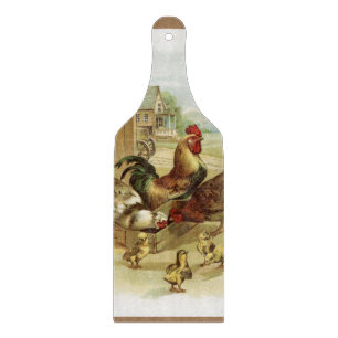 Vintage Art Farm Chickens Cutting Board