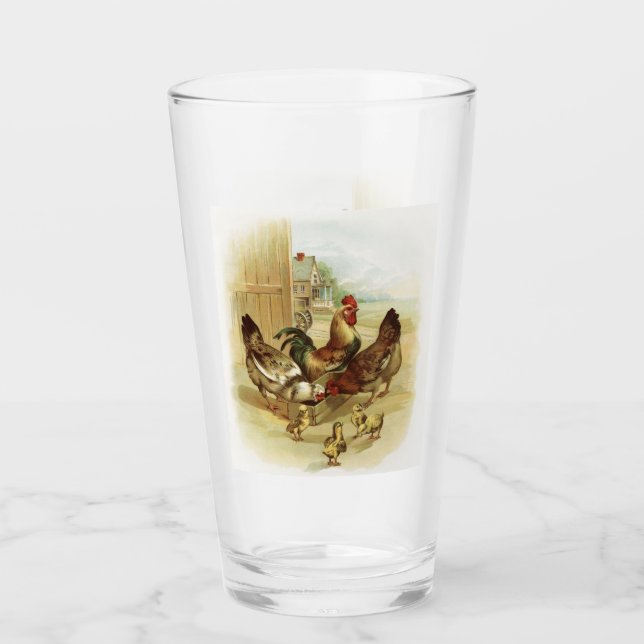 Vintage Art Farm Chickens Glass (Front)