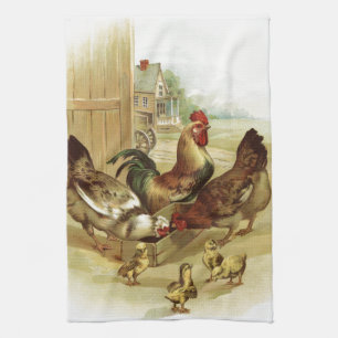 Vintage Art Farm Chickens Tea Towel