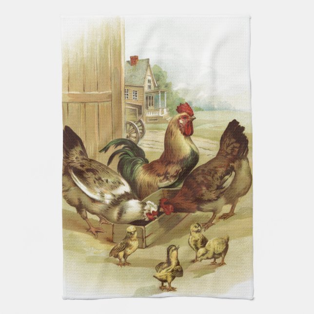 Vintage Art Farm Chickens Tea Towel (Vertical)