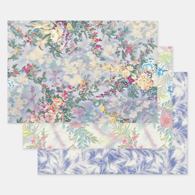 Vintage Art Flowers Craft Wrapping Paper (Set)