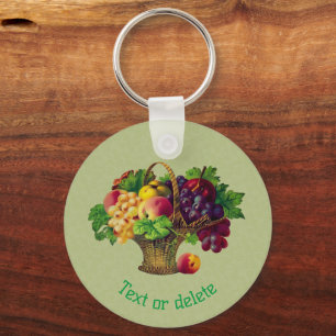 Vintage Art Fruit Basket Personalized Key Ring
