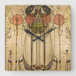 Vintage Art Gesso Wall Frieze Timepiece Square Wall Clock