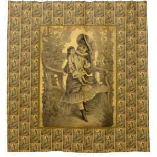 Vintage Art Girl With Doll Shower Curtain