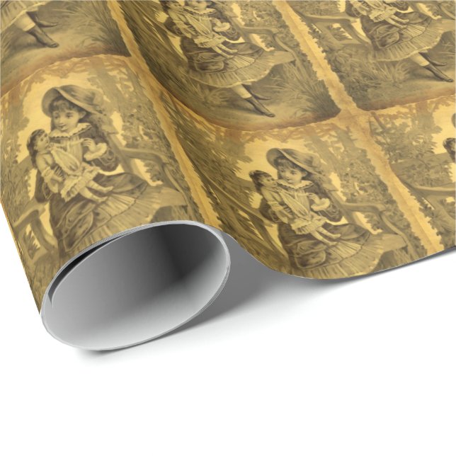Vintage Art Girl With Doll     Wrapping Paper (Roll Corner)