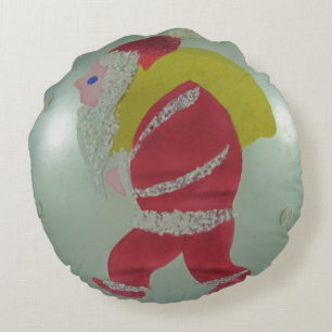 Vintage Art Glass Christmas Ornament Santa Round Cushion