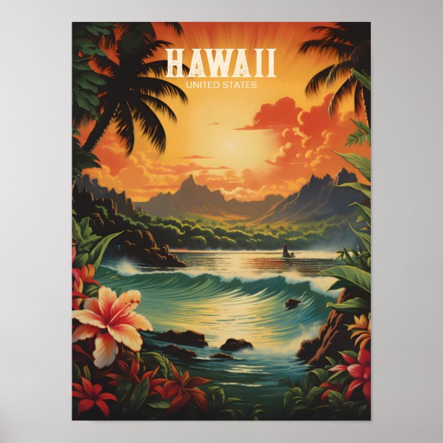 Vintage Art Hawaii Beach Hawaiian Travel  Poster (Front)