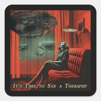 Vintage art It's time to see a therapist Square Sticker