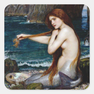 Vintage Art John William Waterhouse A Mermaid Square Sticker