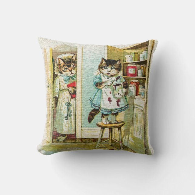 Vintage art: Kitten caught stealing Cushion (Front)