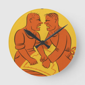 Vintage Art - Men arguing Round Clock