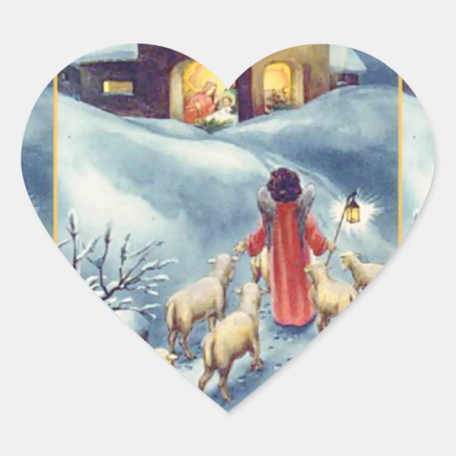 Vintage Art Nativity Heart Sticker (Front)