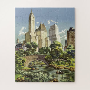 Vintage Art New York City Travel Illustration Jigsaw Puzzle