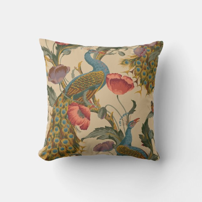 Vintage Art Nouveau 1890 The Peacock Pattern Cushion (Front)