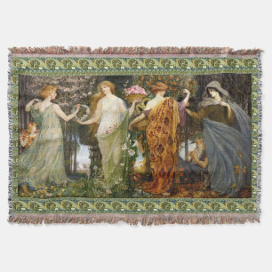 Vintage Art Nouveau 4 Seasons by Walter Crane Throw Blanket