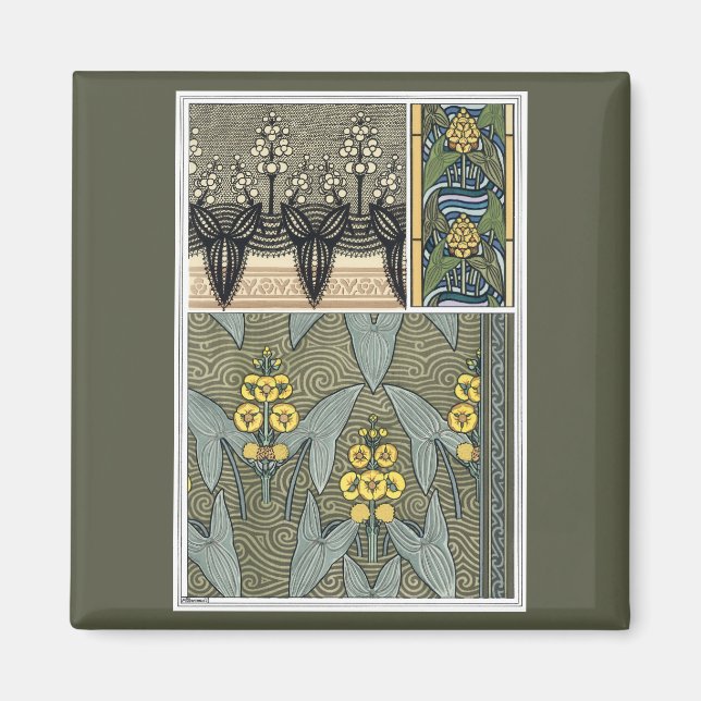 Vintage Art Nouveau Arrowhead Garden Flowers Magnet (Front)