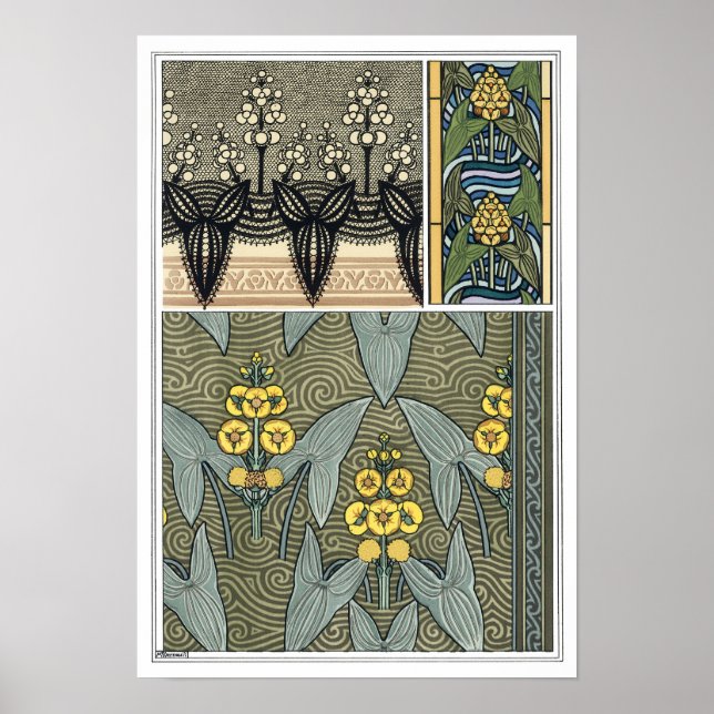 Vintage Art Nouveau Arrowhead Garden Flowers Poster (Front)