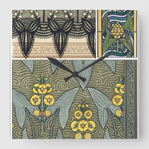 Vintage Art Nouveau Arrowhead Garden Flowers Square Wall Clock