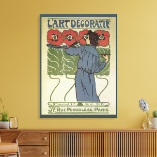 Vintage Art Nouveau, Artist Painting Poppy Flowers Canvas Print