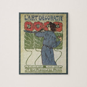 Vintage Art Nouveau, Artist Painting Poppy Flowers Jigsaw Puzzle