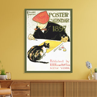 Vintage Art Nouveau, Artist Painting with Pet Cat Canvas Print