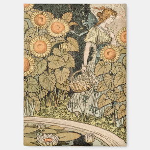 Vintage Art Nouveau August Sunflower Garden Art Magnet