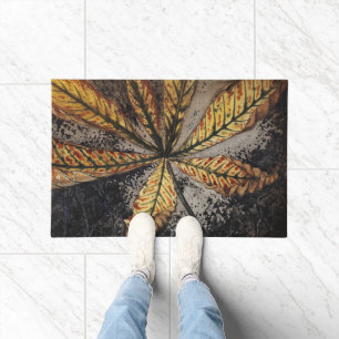 Vintage Art Nouveau Autumn Chestnut Leaf Print Doormat