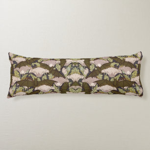 Vintage Art Nouveau Bat and Poppy Floral Pattern Body Cushion