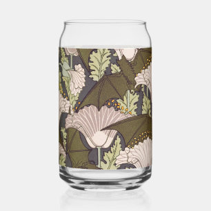 Vintage Art Nouveau Bat and Poppy Floral Pattern Can Glass