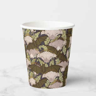 Vintage Art Nouveau Bat and Poppy Floral Pattern Paper Cups