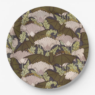 Vintage Art Nouveau Bat and Poppy Floral Pattern Paper Plate