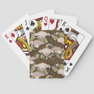 Vintage Art Nouveau Bat and Poppy Floral Pattern Playing Cards