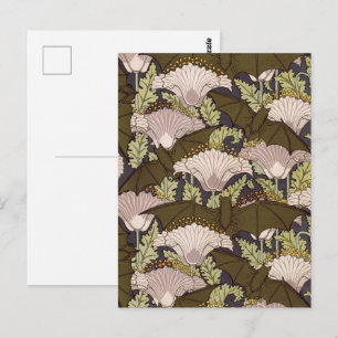 Vintage Art Nouveau Bat and Poppy Floral Pattern Postcard